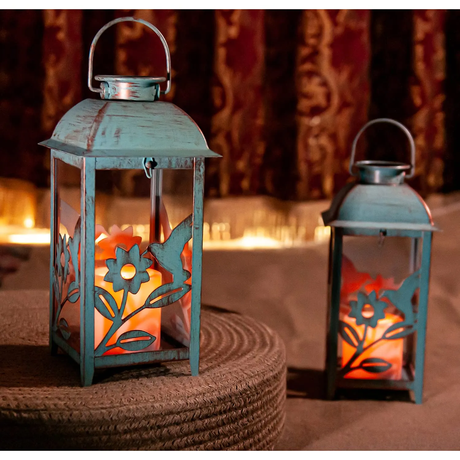 SteadyDoggie Solar Lanterns 2 Pack Hummingbird Blue - Hanging Solar Lights with Flickering